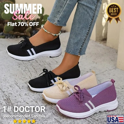 🔥Summer Best Seller🔥Women’s Breathable Knit Slip-On Sneakers with Bow – Lightweight Low-Top Casual Shoes in Beige u0026 White for Everyday Comfort